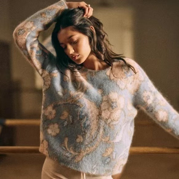 Dame strikpullover med floralsk mønster og luksuriøs cashmere-blanding Stilla
