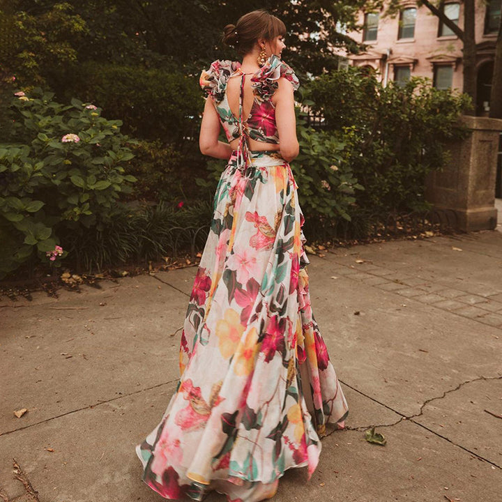 Dame elegant Floral badetøj med bølget skulderdesign Skovae