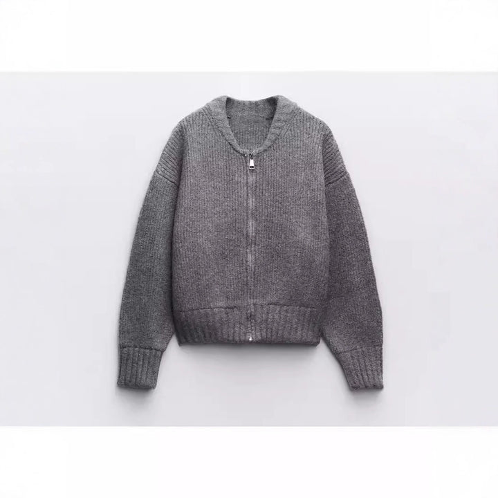 Kvindernes moderne cardigan med voluminøse ærmer og lynlås Stilla