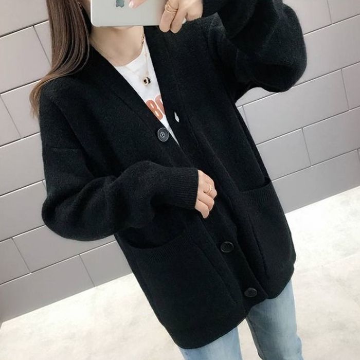 Kvindernes oversized strikkede cardigan med lommer Stilla