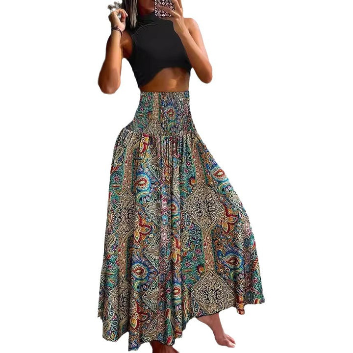 Dame Boho Maxi-nederdel med elastisk talje Stilla