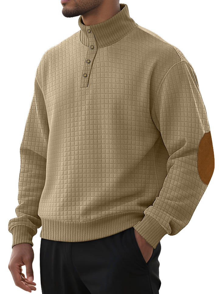 Herrer nan rutet quiltet sweatshirt med henley-lukning høj krave og velour albue-patch Skovae