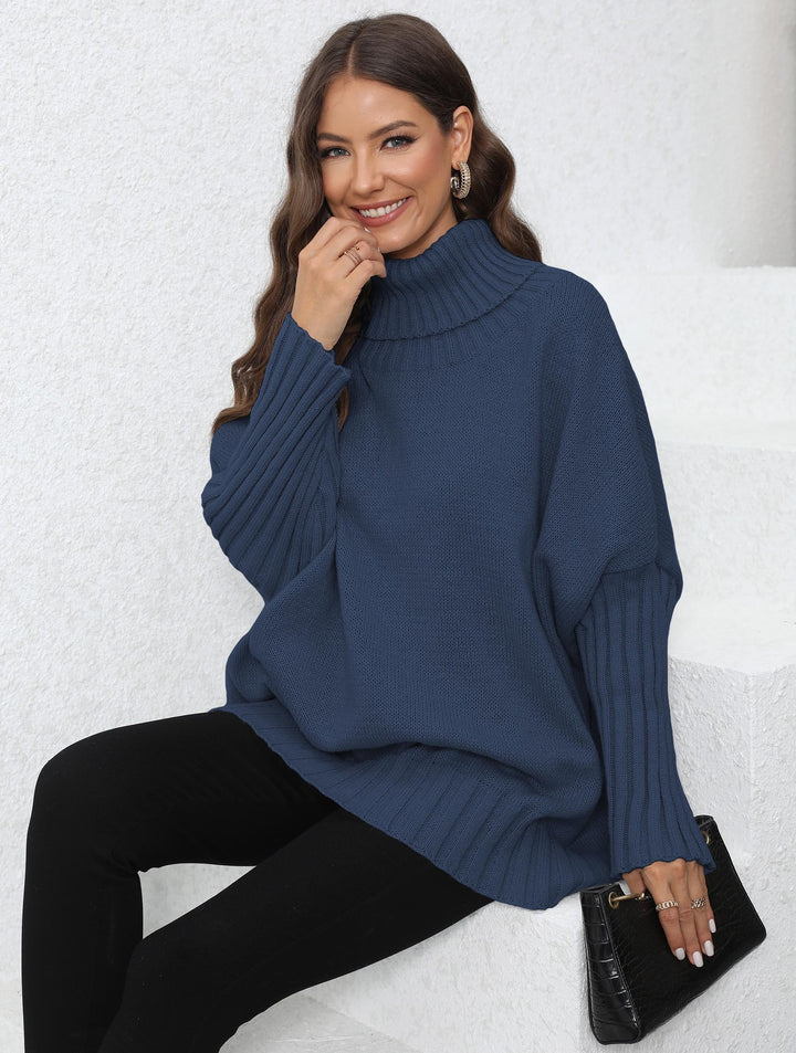 Kvinders Oversized Strik Sweater med Høj Krave og Voluminøse Ærmer Stilla