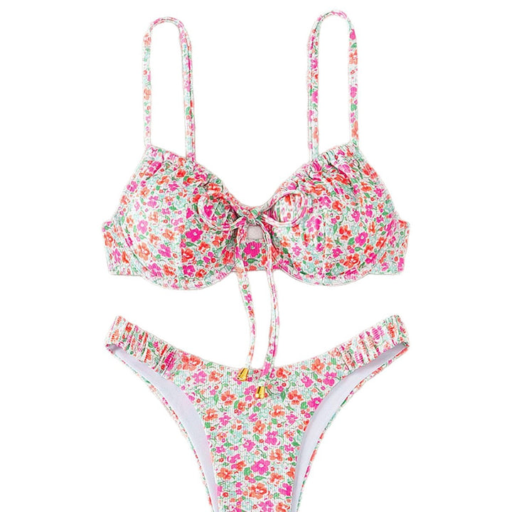 Dame push-up-bikini med blomstret design og raffineret snøring Skovae