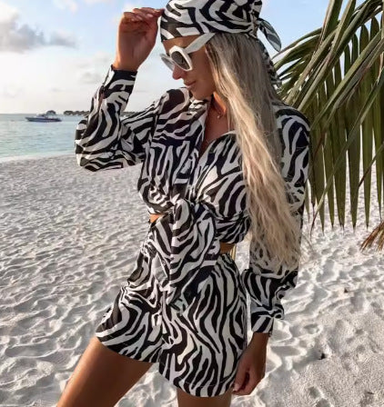 Dame Luksuriøst Trykt Crop Top og Shorts Sæt Stilla