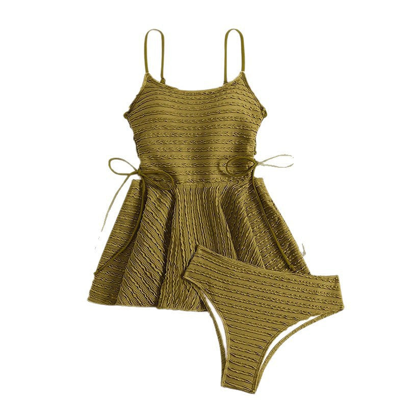 Dame Tankini med rynket design og sidelange bindebånd Skovae