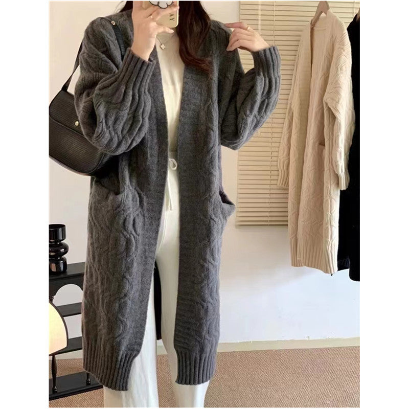 Kvinders chunky strik cardigan med lommer og V-hals Stilla
