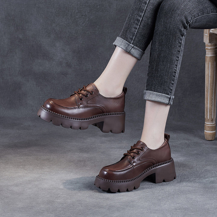 Dame Chunky Platform Oxford Sko med Dekorative Syninger Stilla
