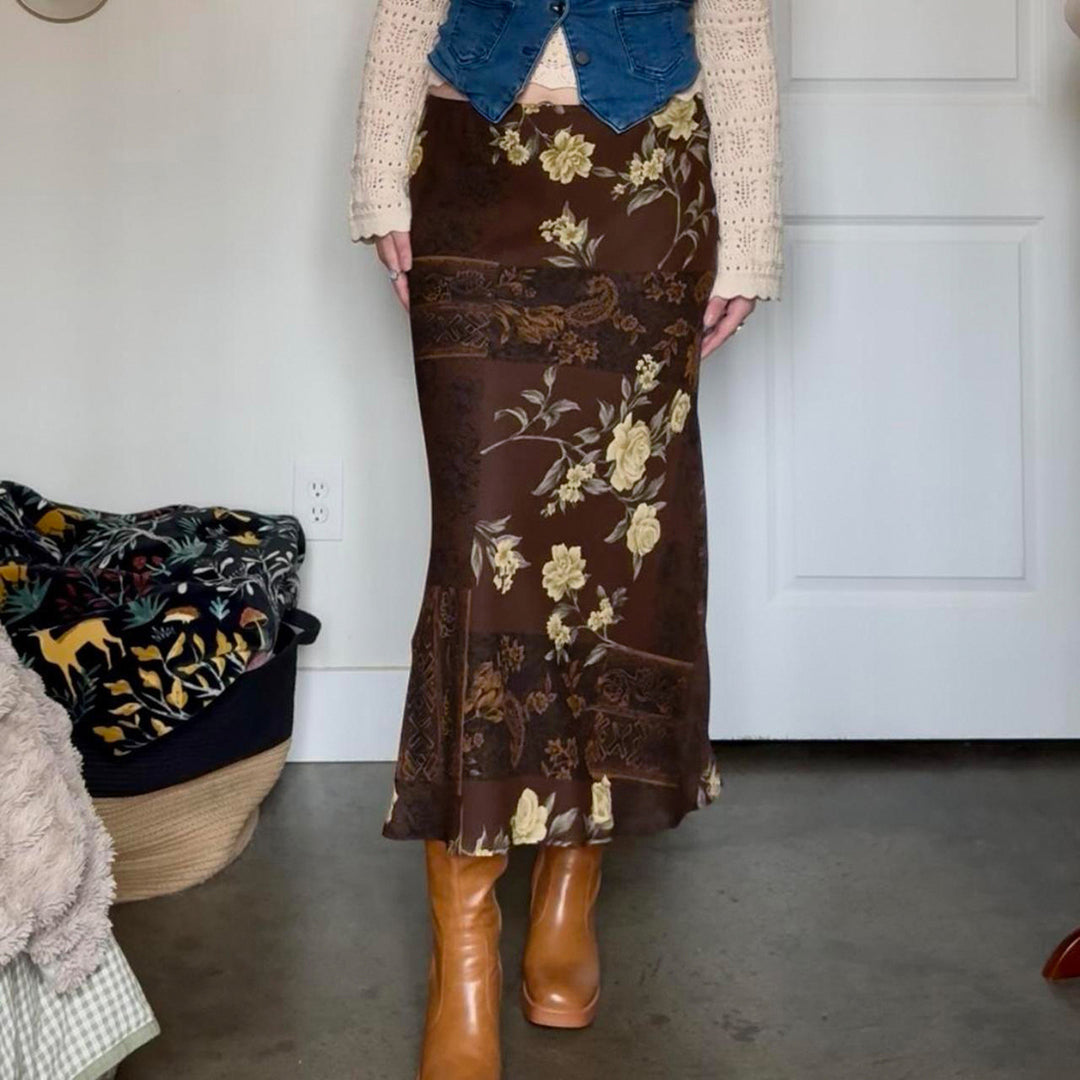 Dame Maxi Skirt med blomsterdesign og transparent chiffon overlay Skovae