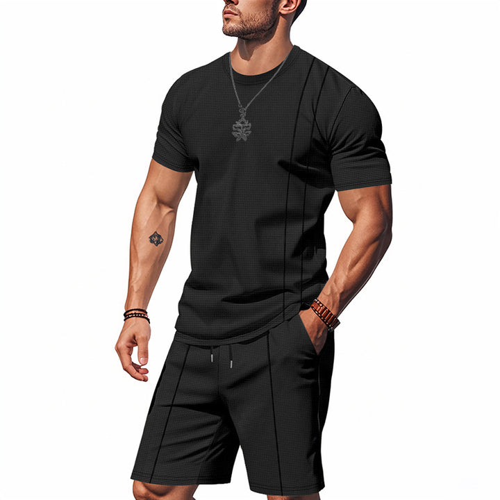 Herren nan urban waffle jersey ensemble med kontrasterende pyntesyninger og løstsiddende bermuda-pasform Skovae