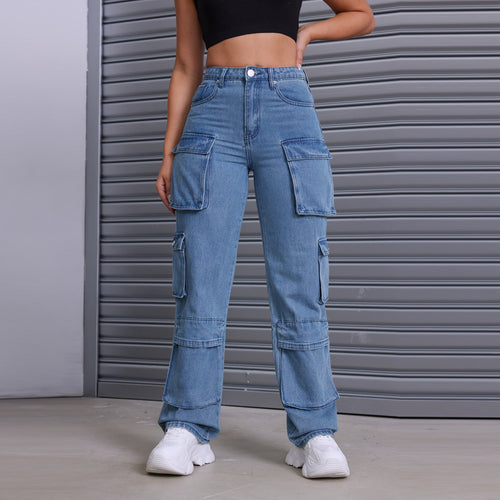 Dame Cargo-Jeans med praktisk lomme-design og afslappet pasform Stilla