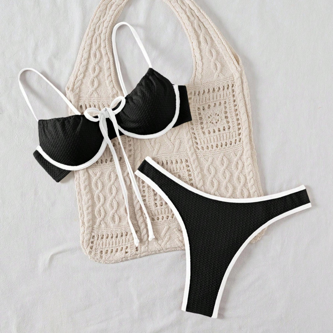 Dame bikini sæt med fint bølgemønster og justerbare stropper Skovae