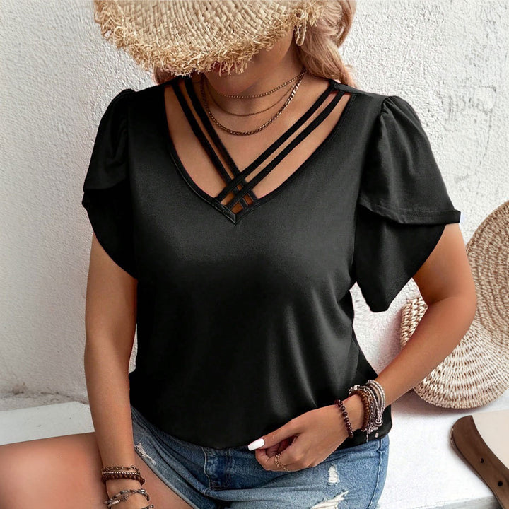Dame casual V-hals T-shirt med moderigtigt snit og rynkning Stilla