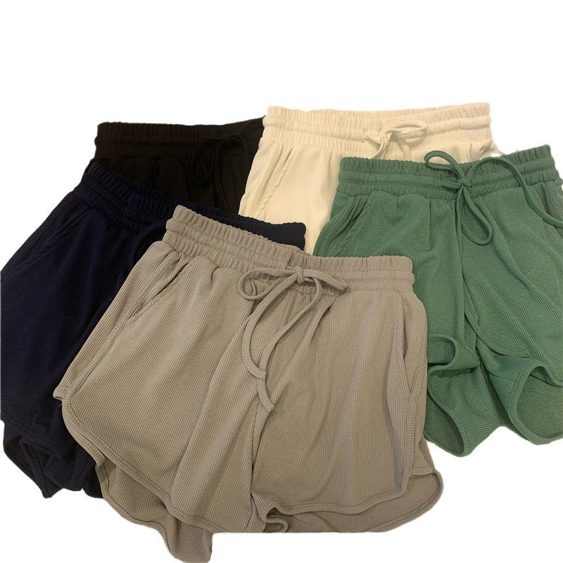 Dame Rib- Højtaljede Lounge-Shorts med Snøre Stilla