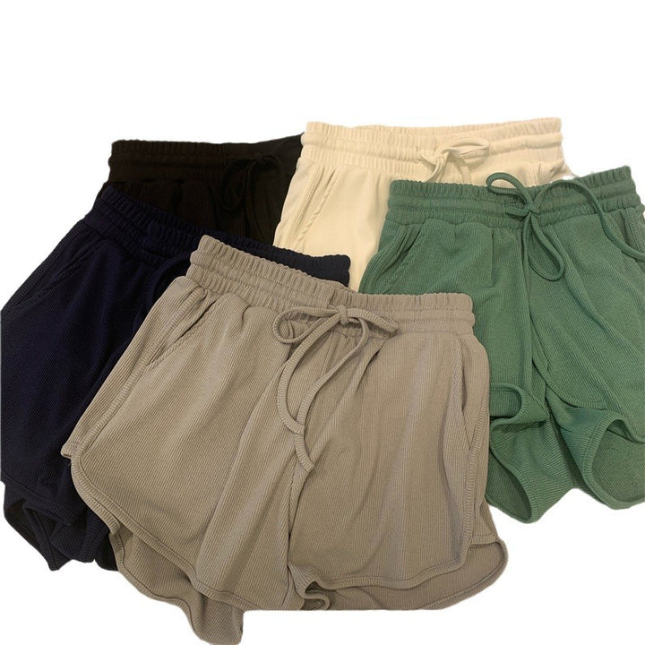 Dame Rib- Højtaljede Lounge-Shorts med Snøre Stilla