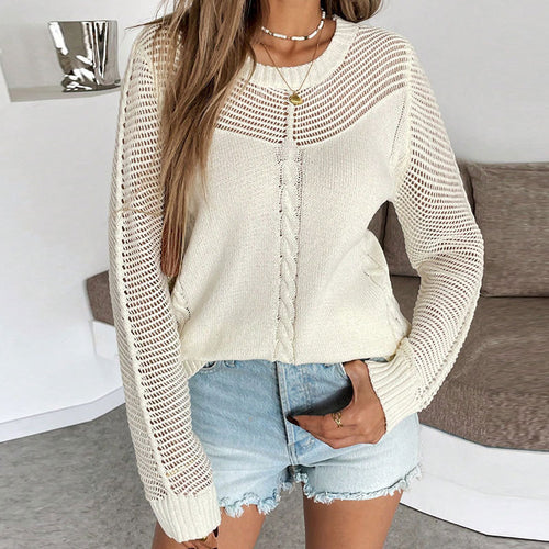 Kvindernes afslappede sweater med mesh detaljer og kabelstrik Stilla