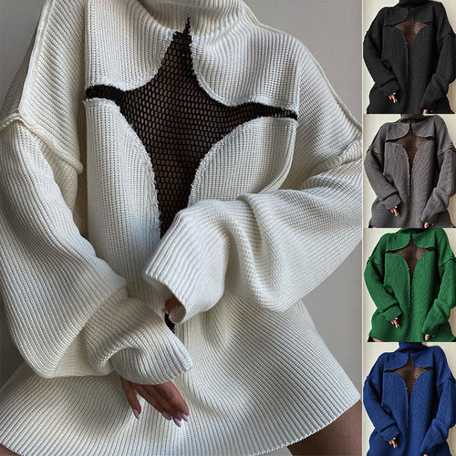 Dame strikpullover med afslappet netdesign Stilla