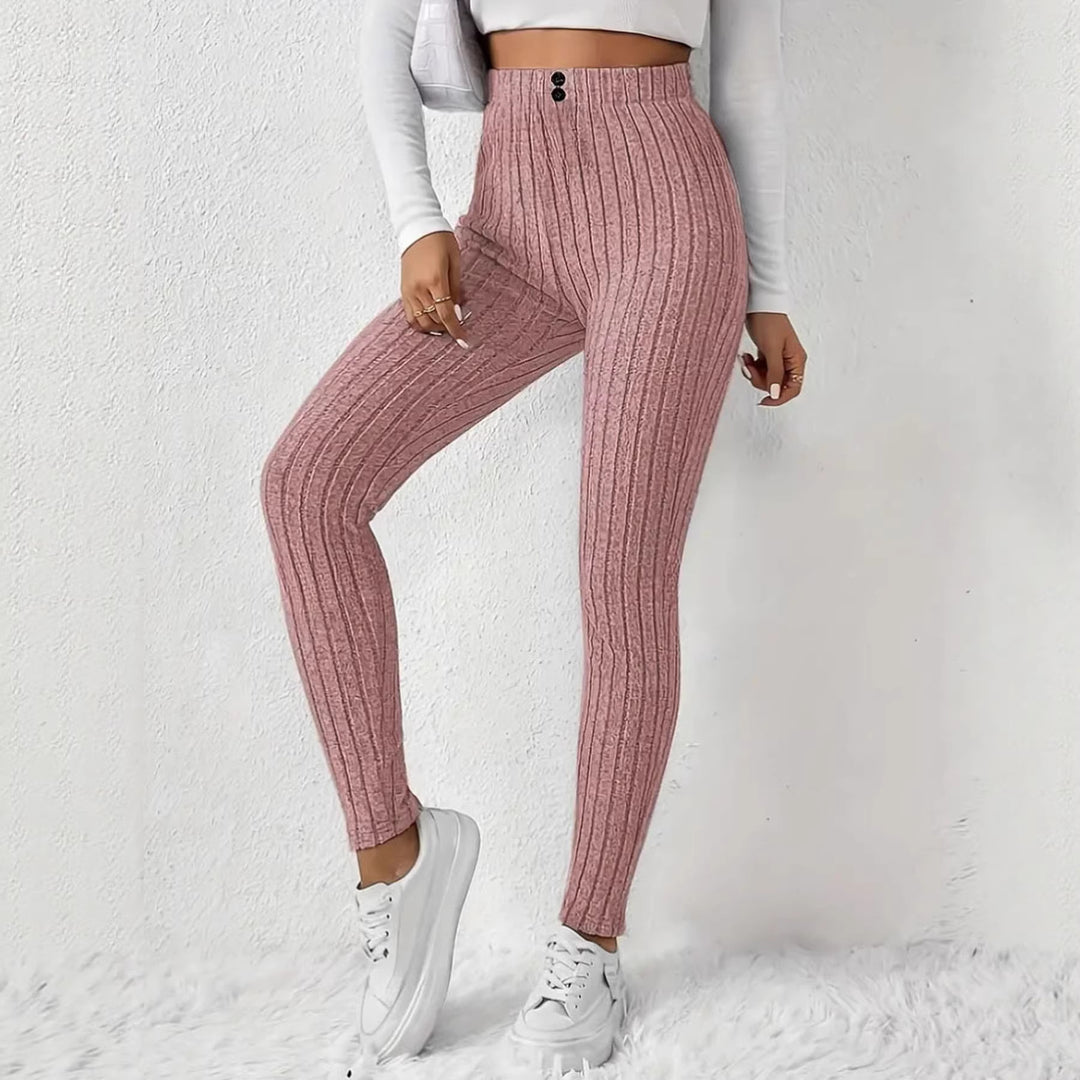 Kvinders højtaljede ribstrikkede leggings Stilla