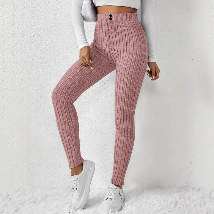 Kvinders højtaljede ribstrikkede leggings Stilla