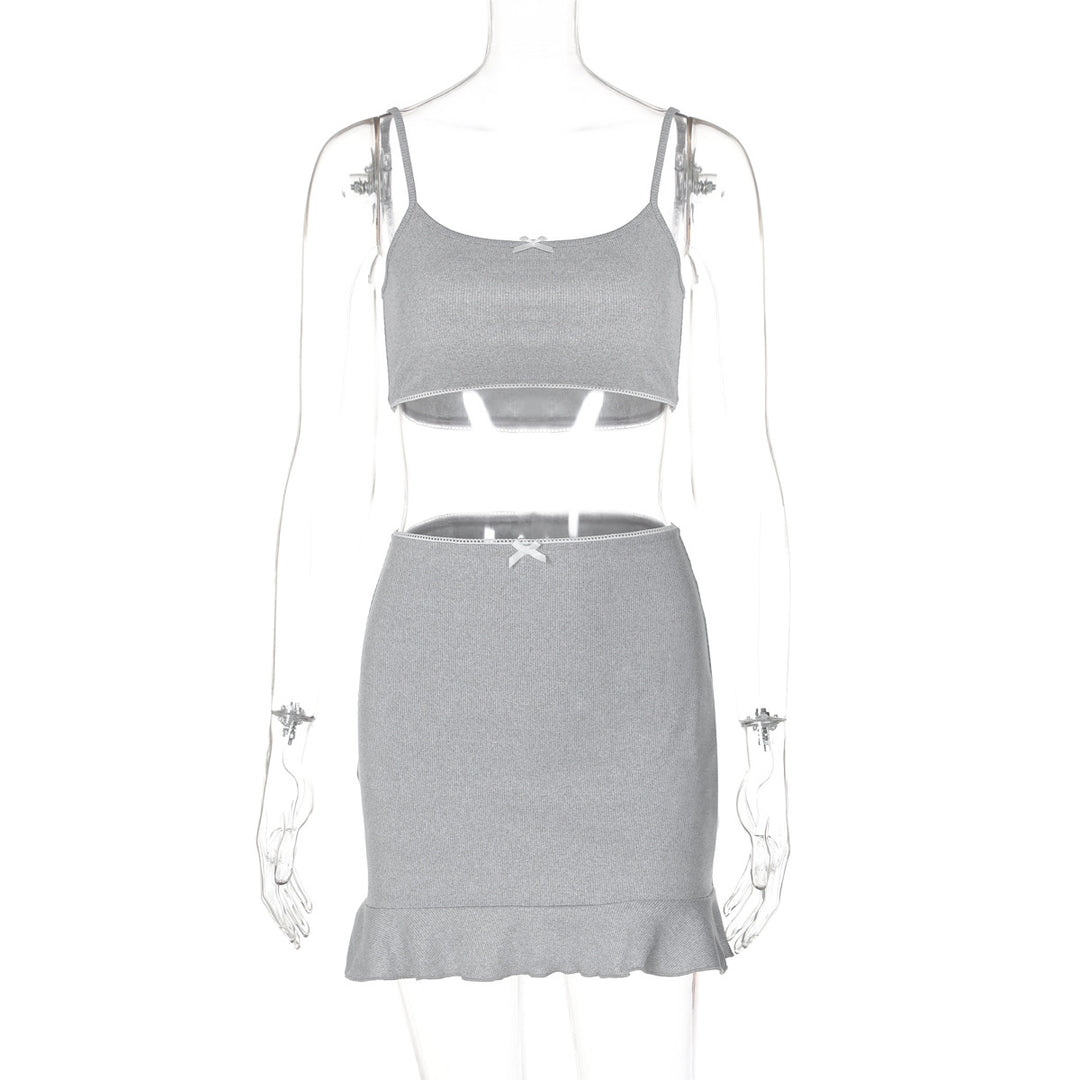 Dame sæt bestående af crop-top og mini nederdel med ruffle detaljer Stilla