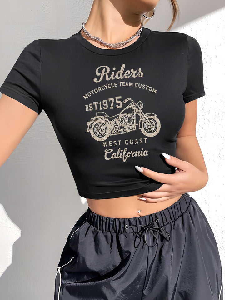 Damer Crop-T-Shirt med legende kirsebærmotiv og elegant sløjfeprint Skovae