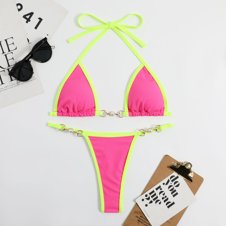 Dame Triangel-Bikini med moderne rib-design og dekorative elementer Skovae