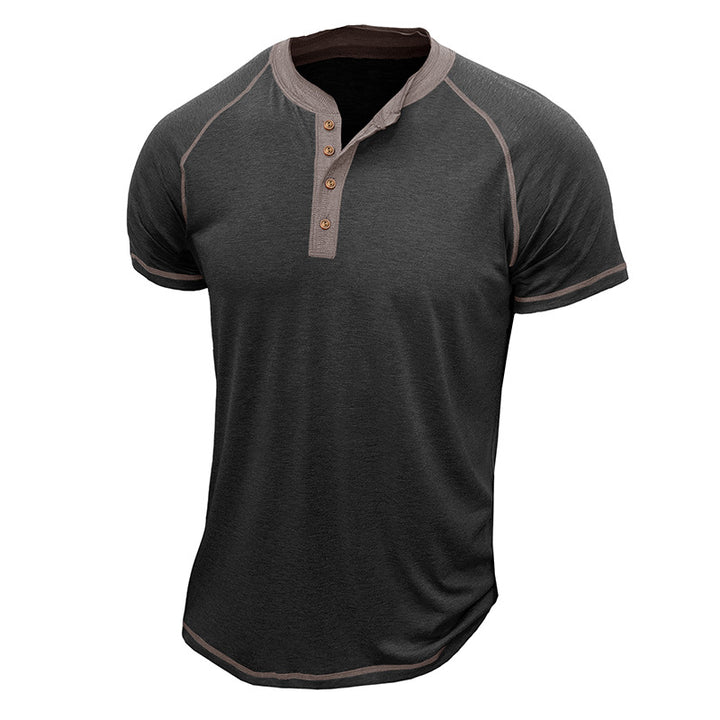 Herrer Kortærmet Henley-T-shirt med kontrastdetaljer og slidstærkt stof Stilla