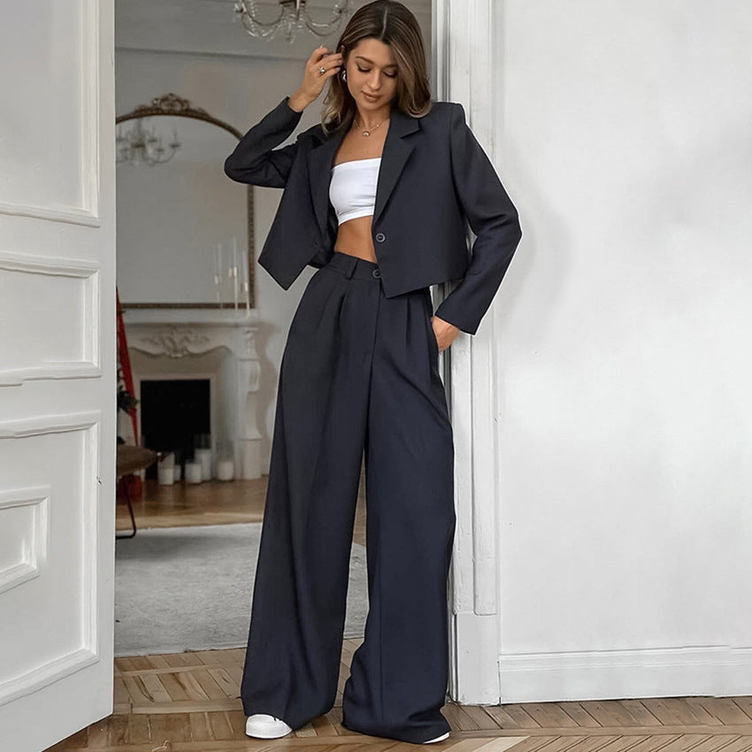 Damer Sæt bestående af cropped Blazer og vide Palazzo-bukser Stilla