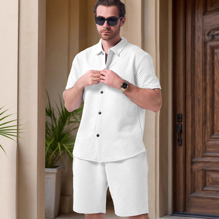 Herrer kortærmet fritidsskjorte og shorts-sæt med struktureret design Stilla