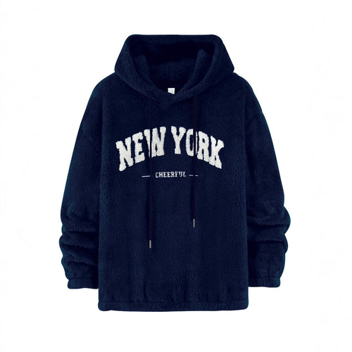Unisex nan hyggelig fleece-hættetrøje med chenille-logo, hætte og elastisk bund Skovae