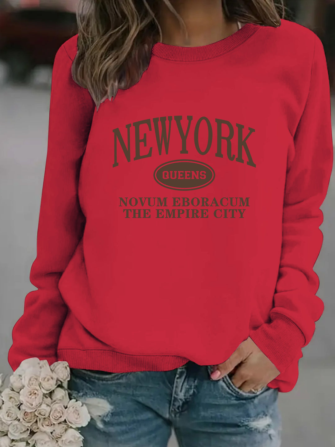 Kvinders sweatshirt med stilfuld New Yorker tekst Stilla
