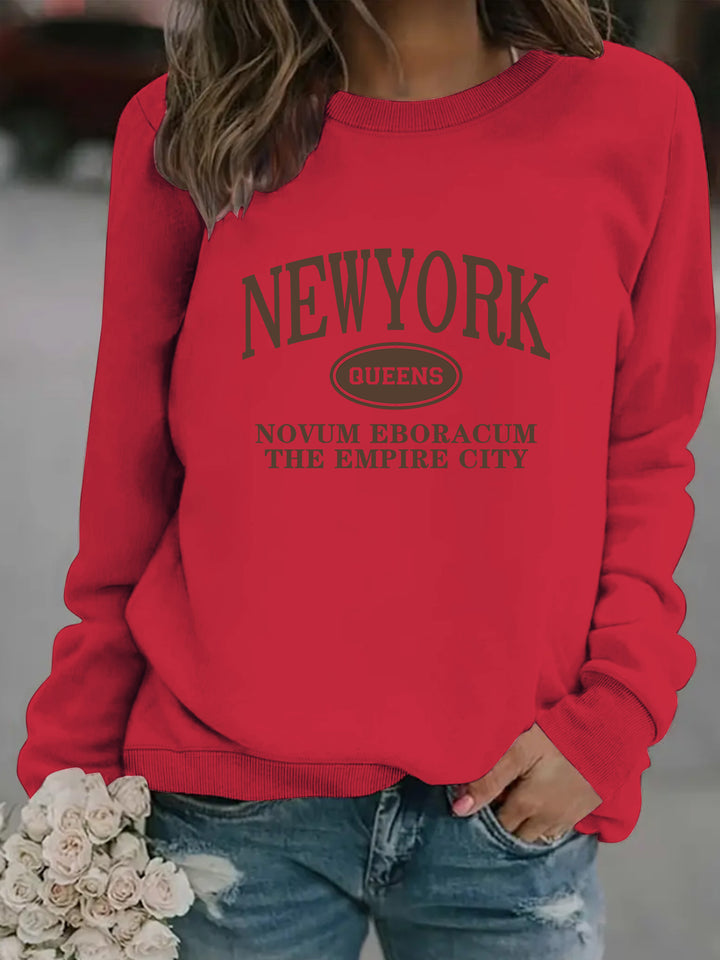 Kvinders sweatshirt med stilfuld New Yorker tekst Stilla