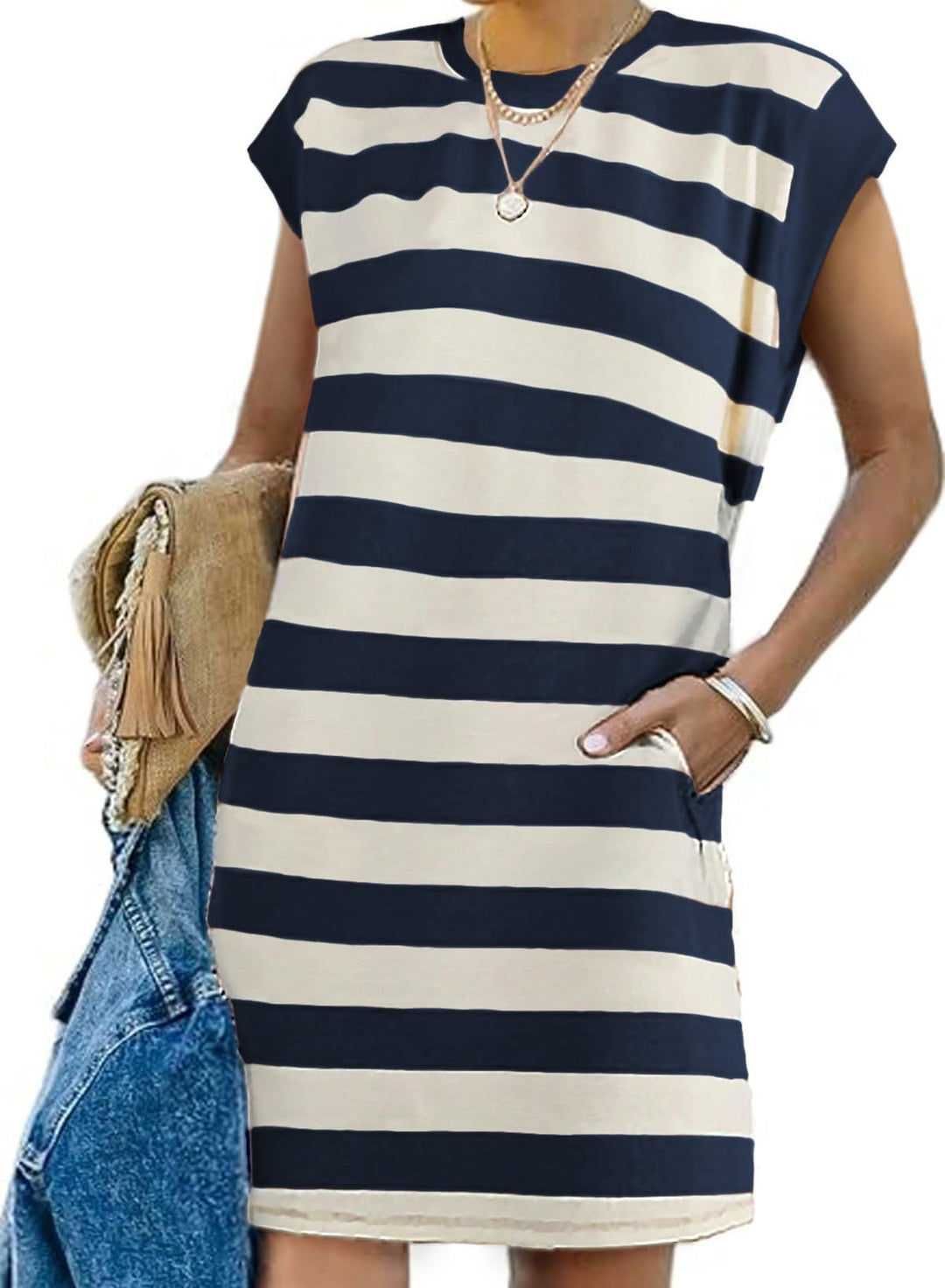 Dame Fritid Stribet T-Shirt Kjole Stilla