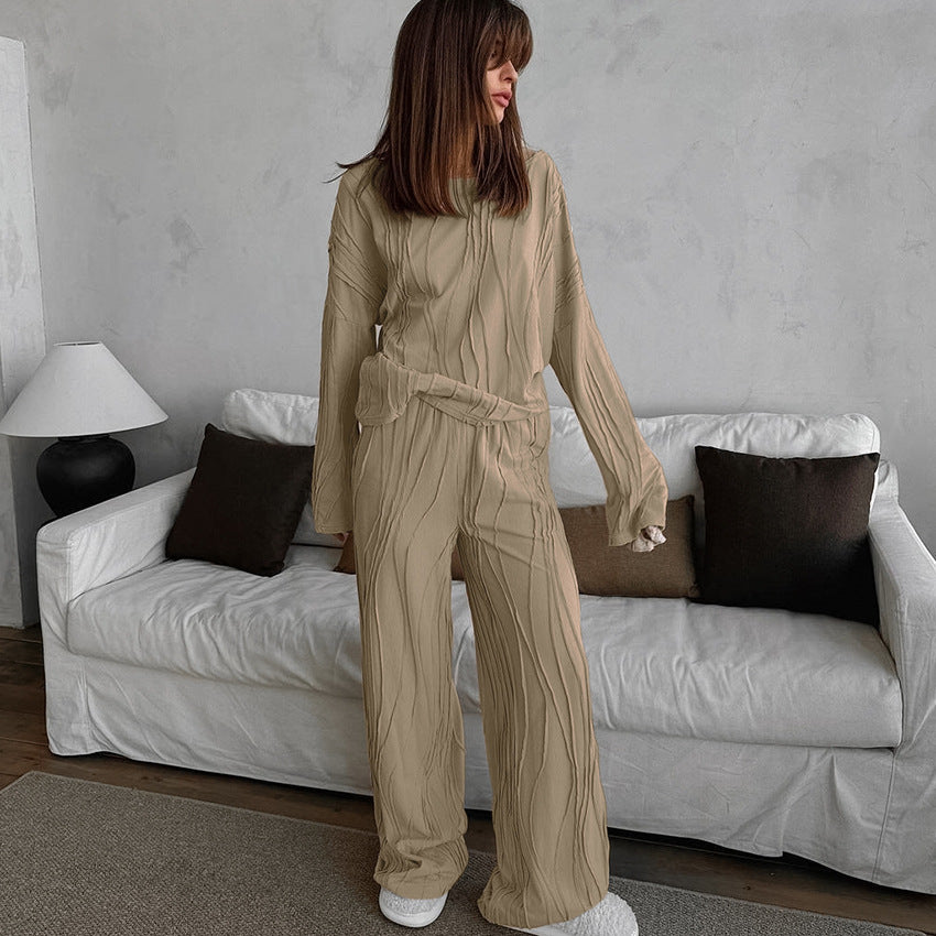 Dame trendy loungewear-sæt med struktureret overdel og behagelige bukser Stilla
