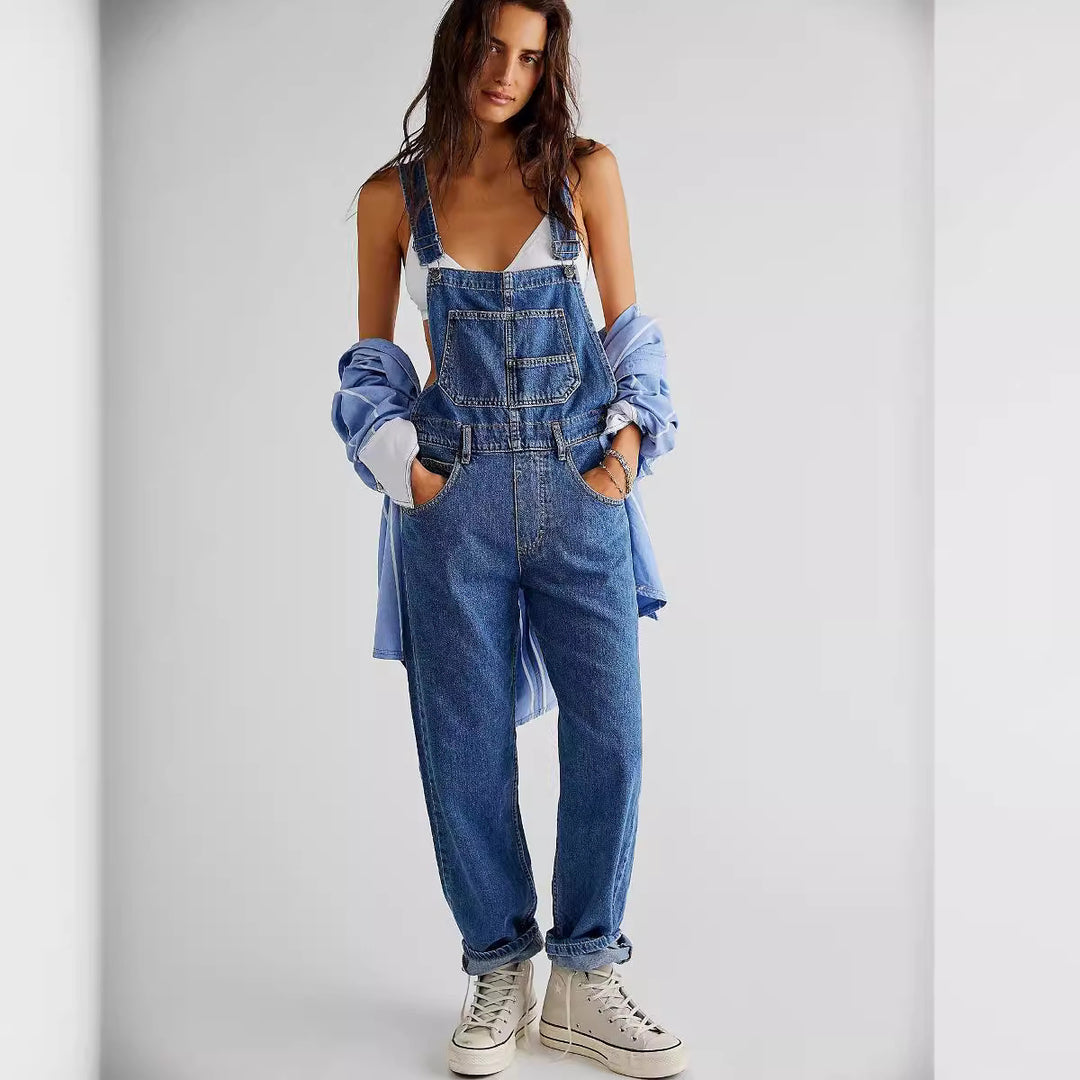 Dame casual denim overalls med praktiske lommer og justerbar talje Skovae
