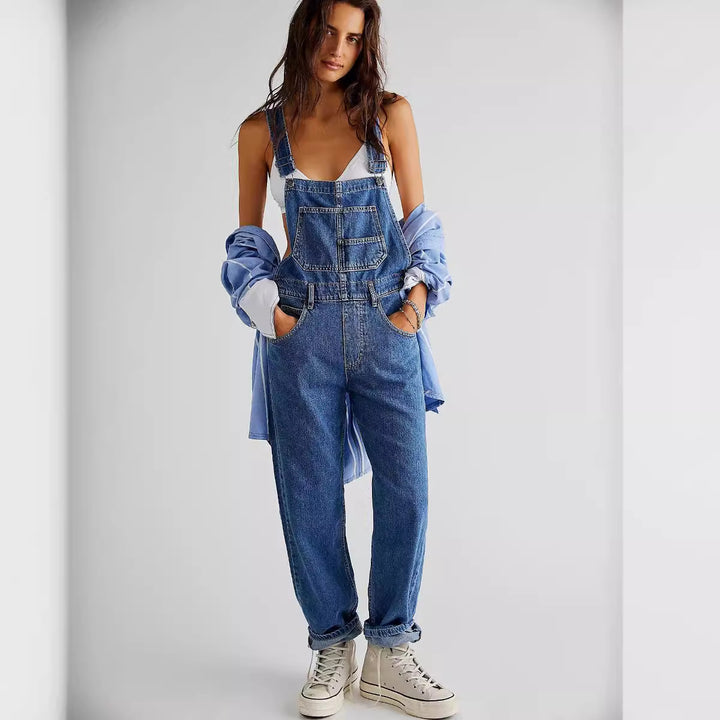 Dame casual denim overalls med praktiske lommer og justerbar talje Skovae