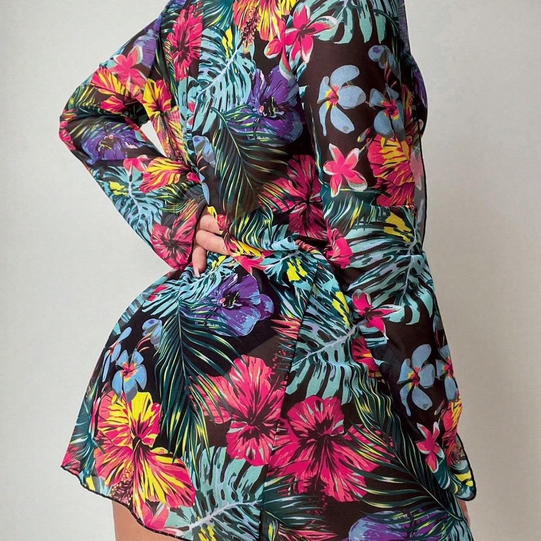 Dame Én-delt Badedragt med gennemsigtig Kimono og fashionable detaljer Stilla