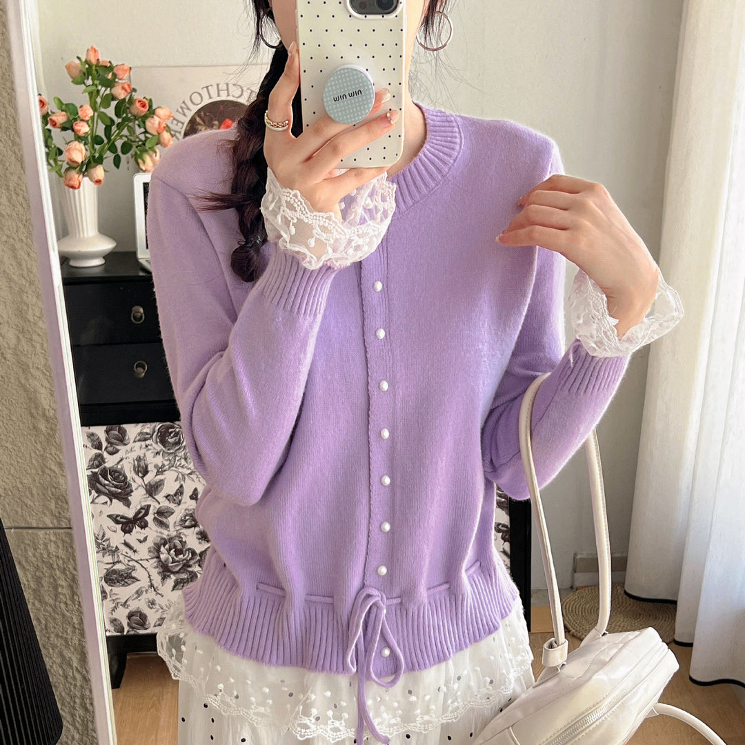 Dame cardigan med blonde trim og knapdetaljer Stilla