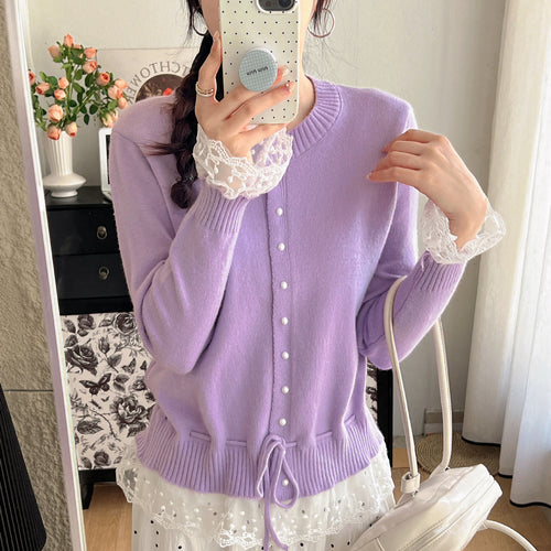 Dame cardigan med blonde trim og knapdetaljer Stilla