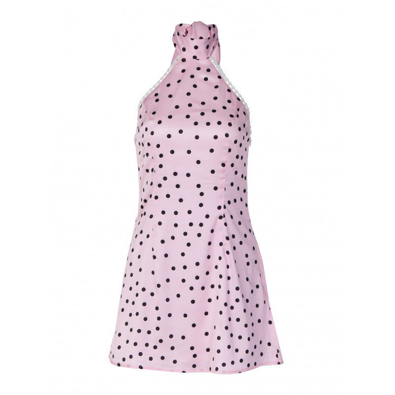 Damen Polka-Dot Minikleid mit hohem Kragen und A-Linien-Schnitt Skovae