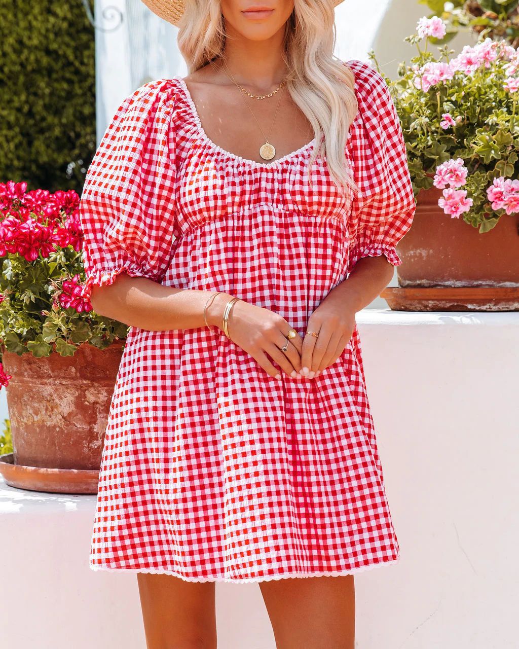 Dame Puffærmer Gingham Mini Kjole Stilla