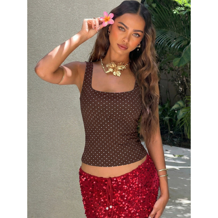 Damen Polka-Dot Top mit schmalem Schnitt und quadratischem Ausschnitt Skovae