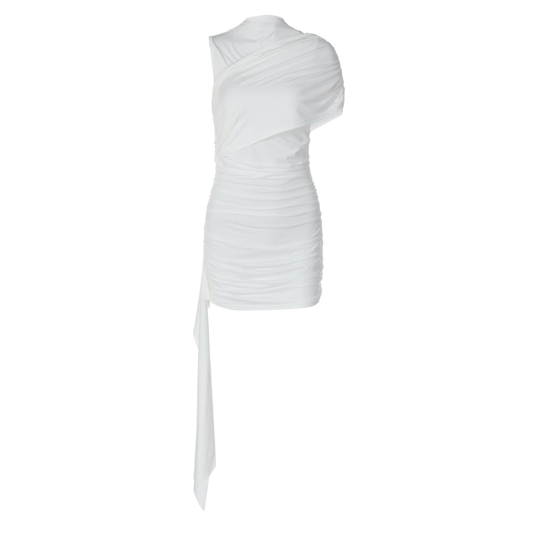 Dame Elegant Cocktailkjole med asymmetrisk kant og drapering Skovae