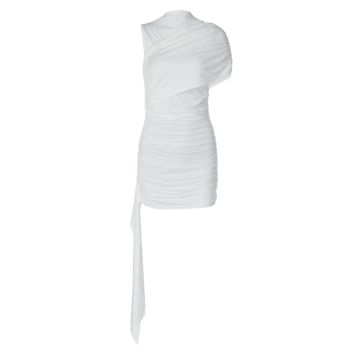 Dame Elegant Cocktailkjole med asymmetrisk kant og drapering Skovae