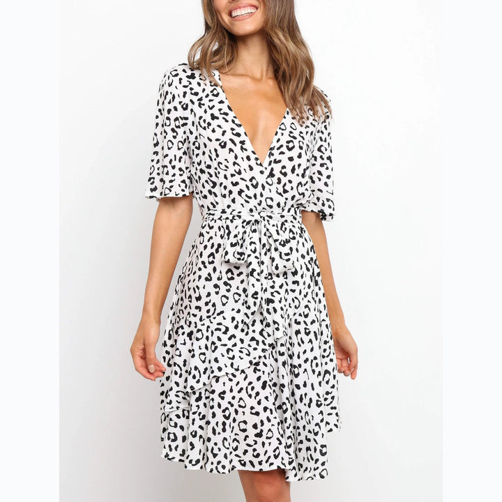 Women's wrap dress with generous ruffle sleeves and beautiful animal print Skovae