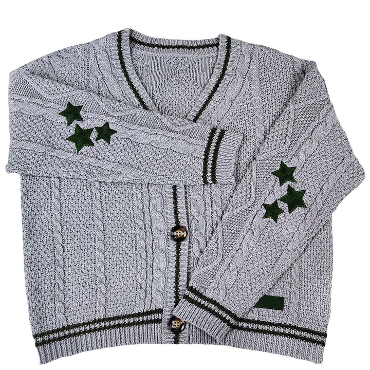 Dame Oversized Kabelstrik Cardigan med Stjernedetalje Stilla