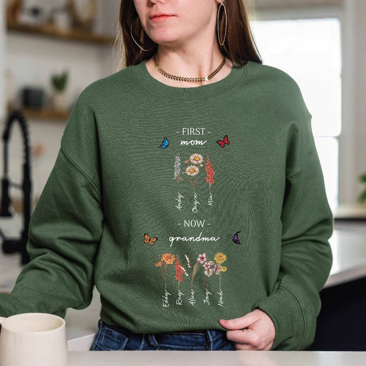 Kvinders sweatshirt med blomsterprint og inspirerende tekst Stilla