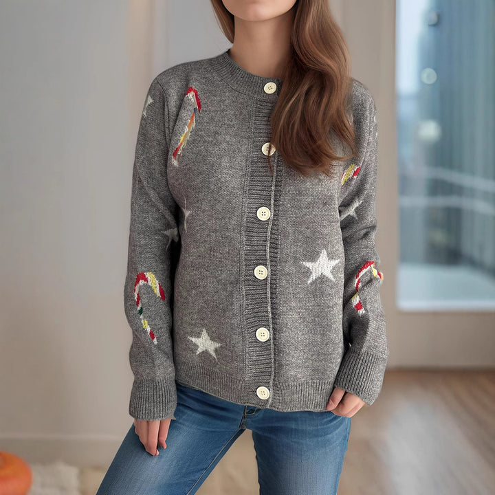 Kvindernes cardigan med festligt designerprint Stilla