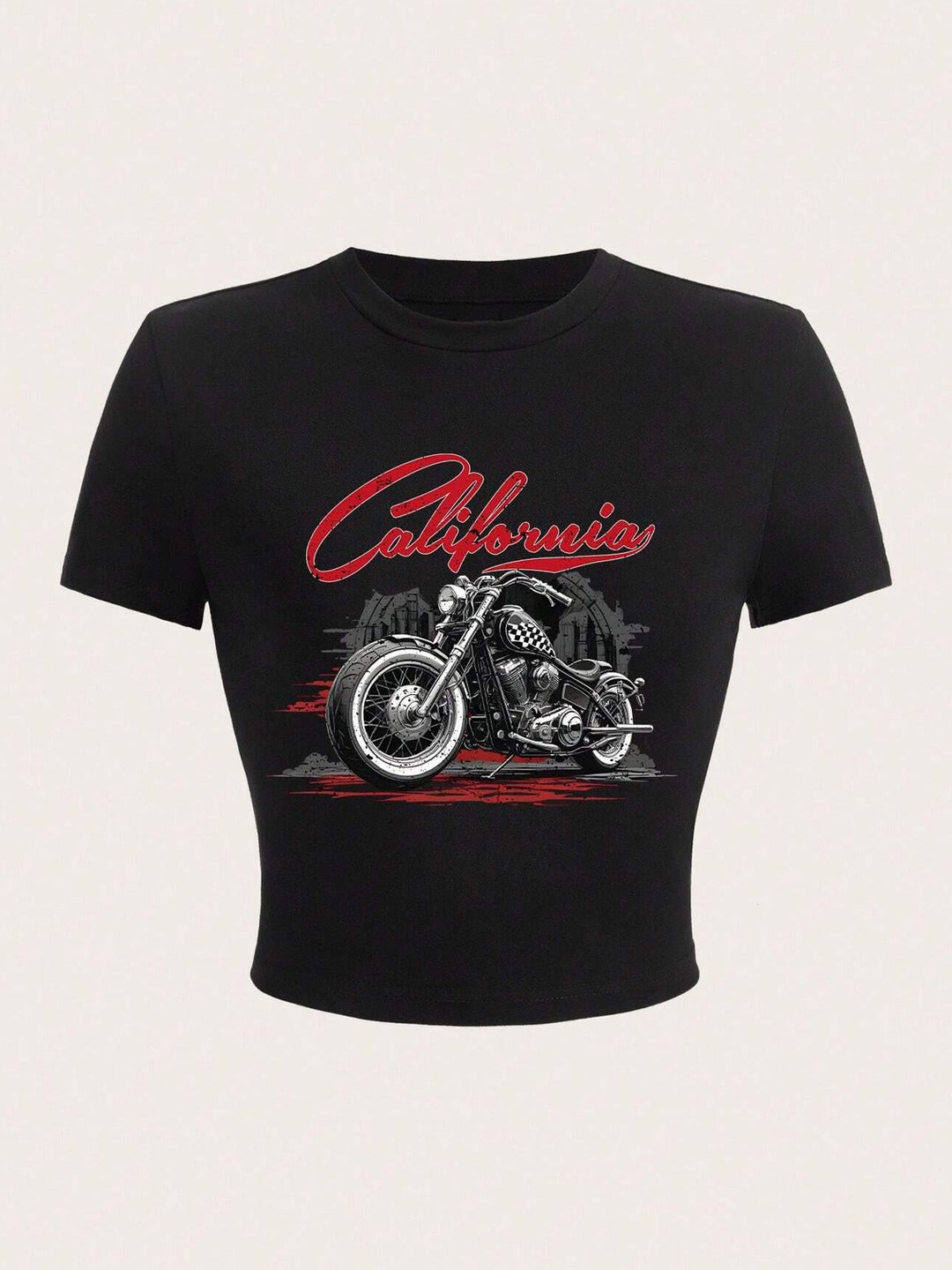 Dame Korte ærmer T-shirt med iøjnefaldende motorcykel-design Skovae