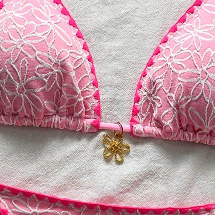 Dame Triangel-Bikini-Sæt med florale broderier Skovae